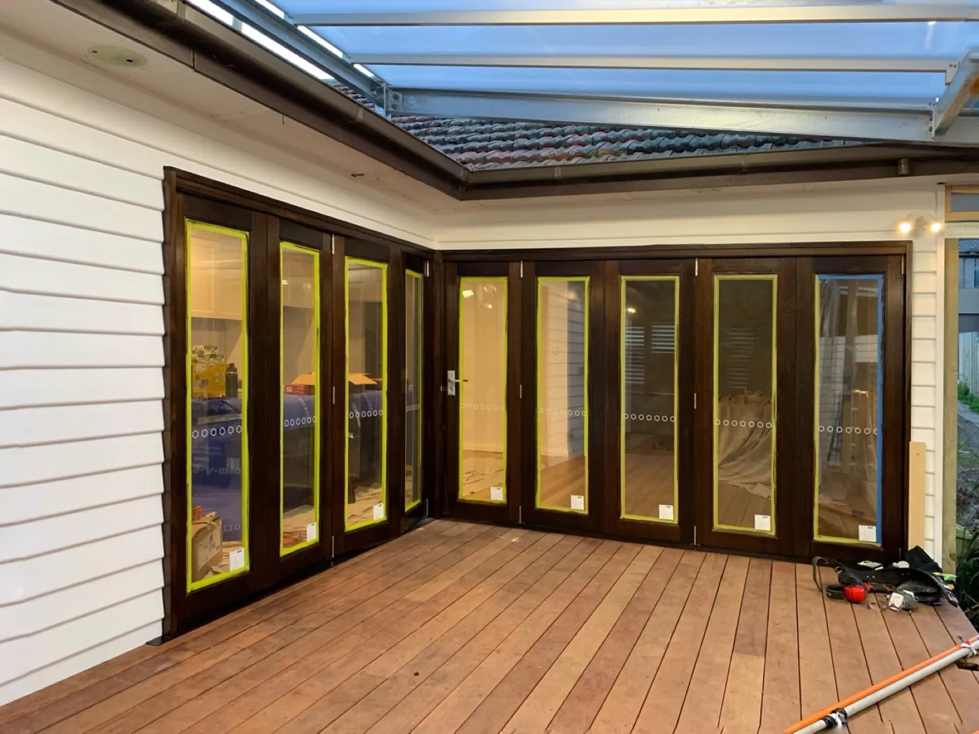 Same cedar bifold frames in Brighton after staining and a clear coat